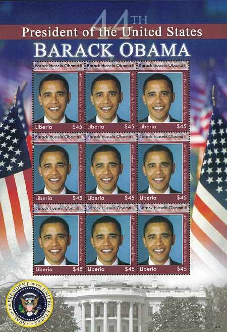 Barack Obama on stamps, Liberia $45 set of stamps