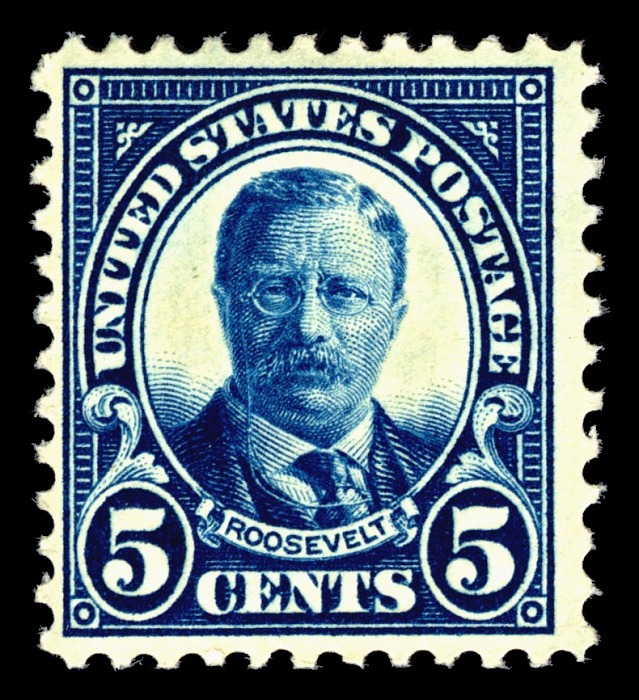 Theodore Roosevelt 5c stamp of 1925 (Scott #637), US presidents on stamps