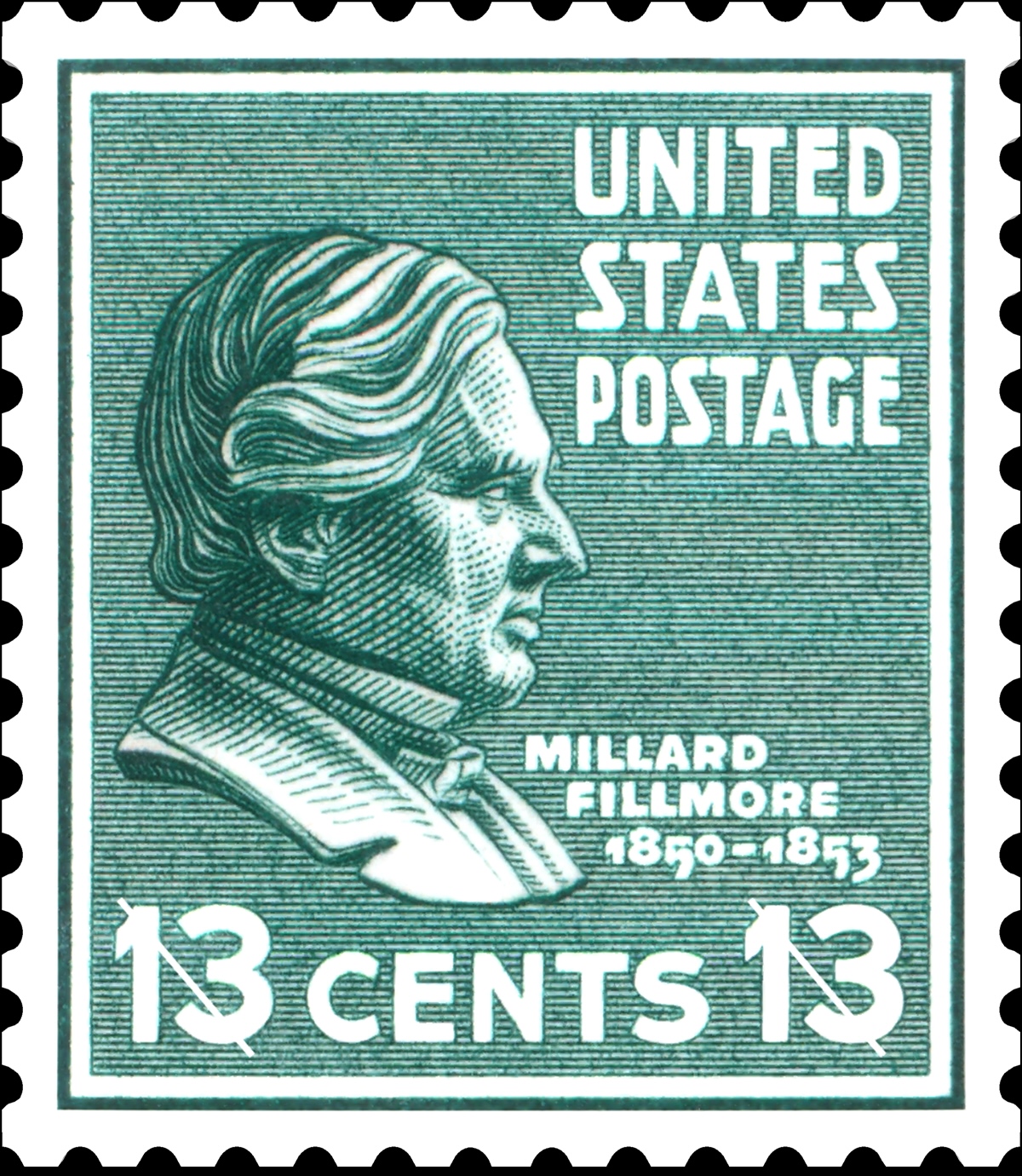Millard Fillmore 13c stamp of 1938, US Presidents on Postage stamps