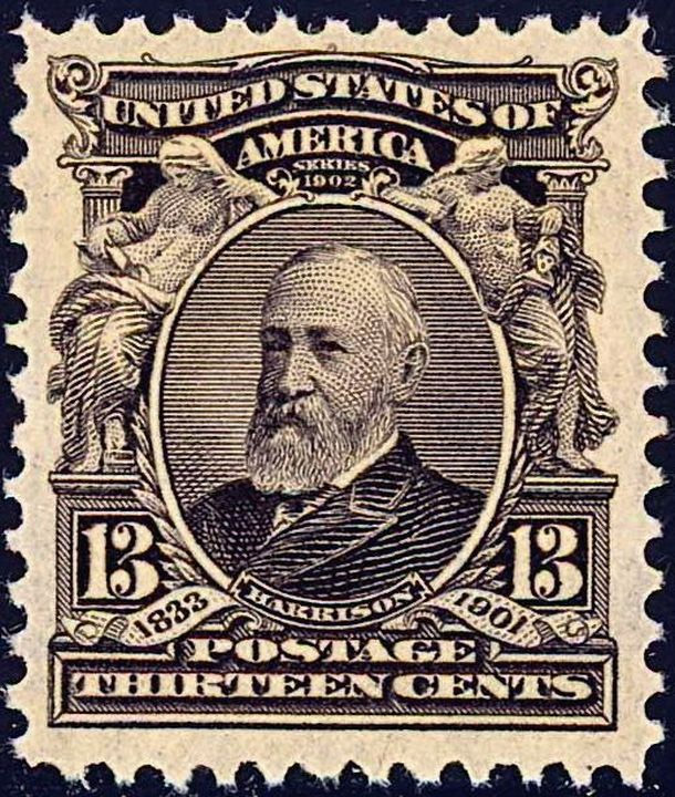Benjamin Harrison 13c stamp of 1893 (Scott #308), US presidents on US stamps