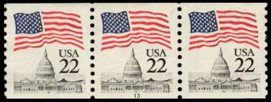 Stip of 3 Stamps with Plate Number