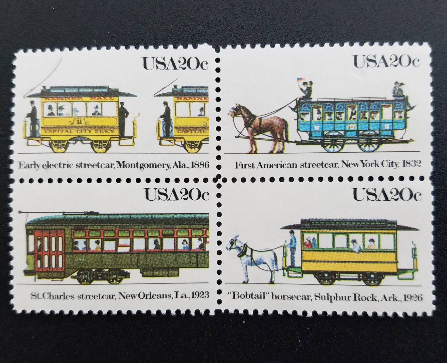 Streetcars 20c 4-Stamp Series (1983): A Tribute to America’s Historic Transit