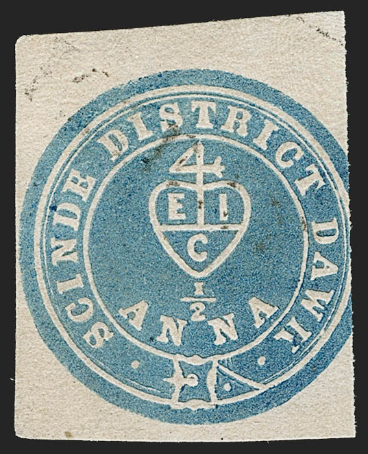 1/2a blue 1852 Scinde Dawk is to fetch more than $65,434 at Siegel