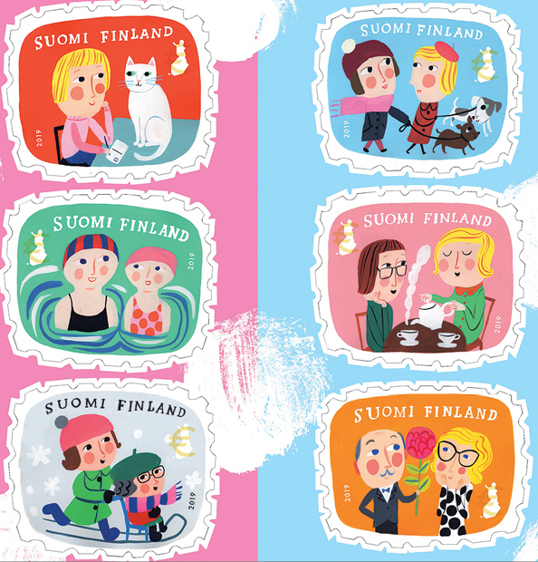 Six touching Valentine's Day stamps presented by Posti