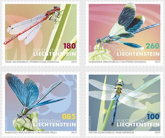 Dragonflies – four stamps released by Liechtenstein Post
