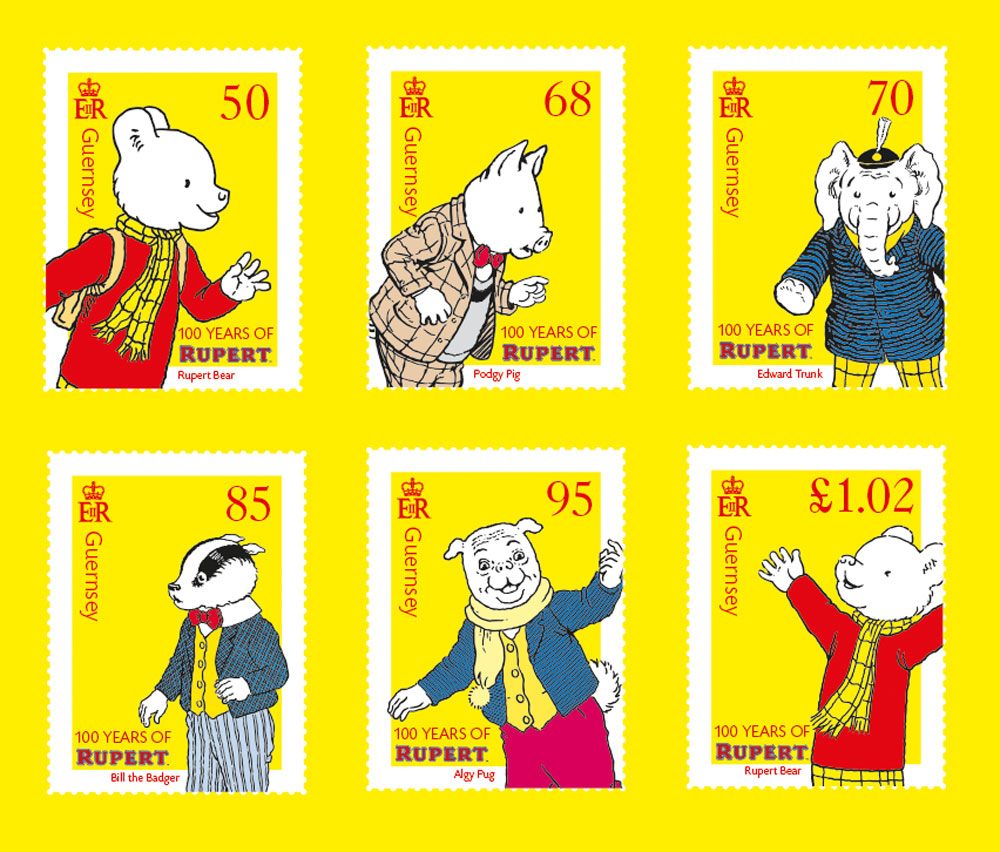 Guernsey Post celebrates 100th anniversary of Rupert Bear with 6 stamps!