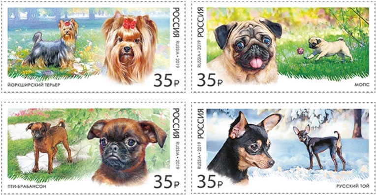 Rusmarka devotes a set of 4 new stamps to toy dogs