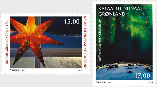 Greenland Post issued two Christmas stamps with special lighting effects!