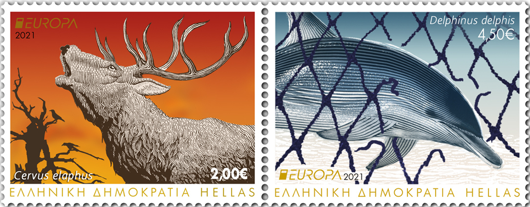 “Endangered National Wildlife”	- two EUROPA 2021 stamps released by Greece Post!