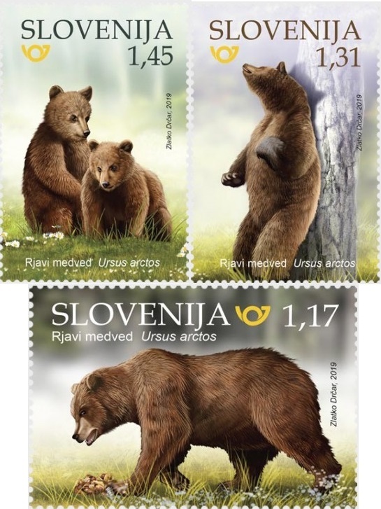 Slovenia Post issued three stamps featuring brown bears!