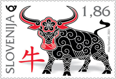 Slovenia Post celebrates Year of the Ox with a bright stamp!