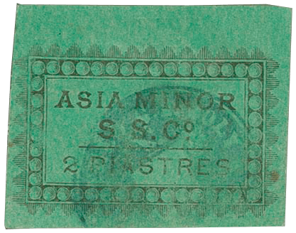 2p Asia Minor Steam Ship Co. black on green stamp, 1868
