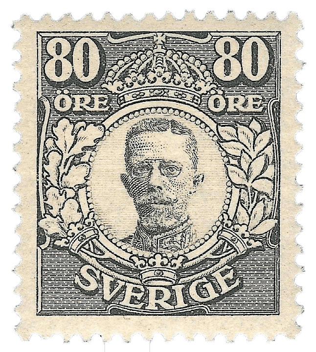 80ö black King Gustav V stamp, 1918