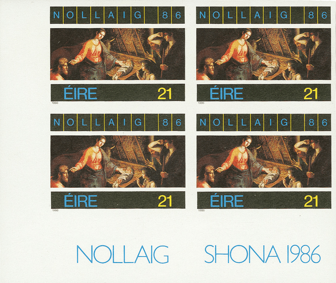 Christmas 21p in imperforated block of 4, 1986