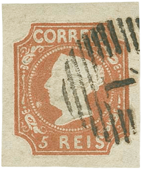 Queen Maria 5r orange brown stamp, 1853