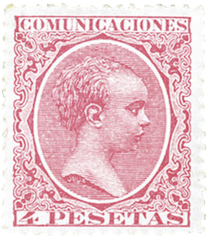 4P Carmine Rose König Alfonso XIII. Briefmarke, 1889