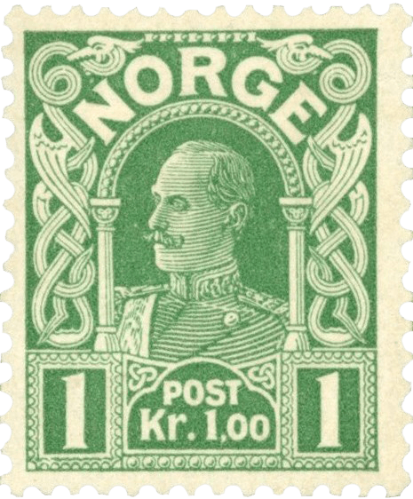 1k light green "King Haakon" stamp, 1911