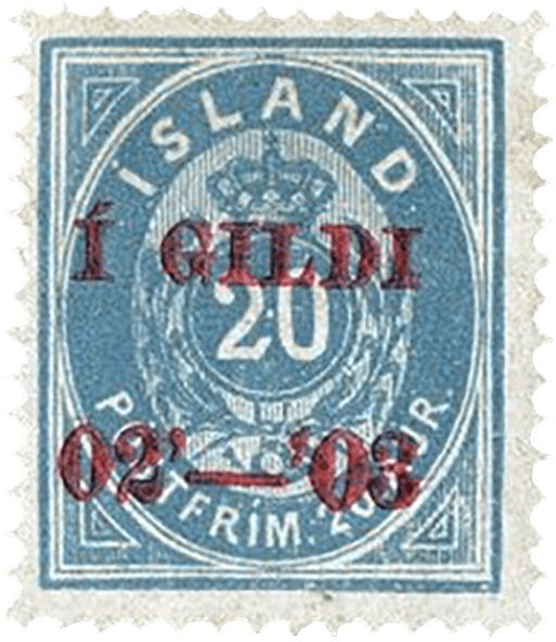 20a blue with red overprint stamp, 1902-03