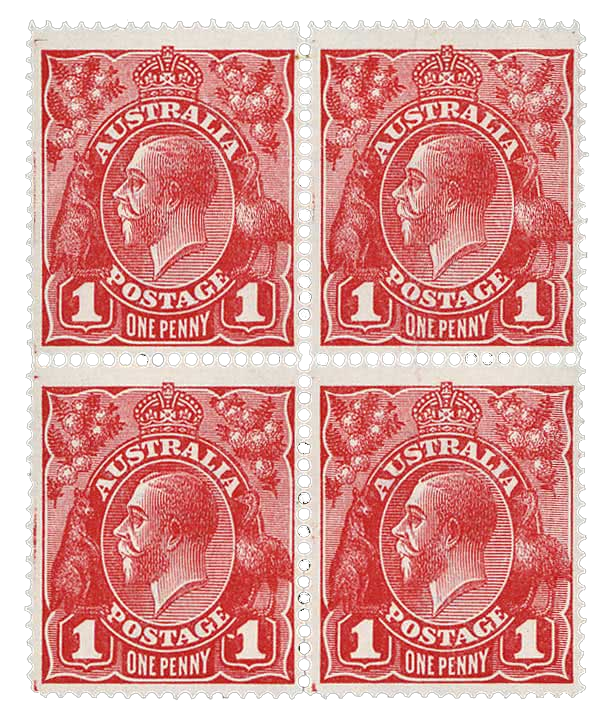 1p rote König Georg V. Briefmarke, 1914-1920