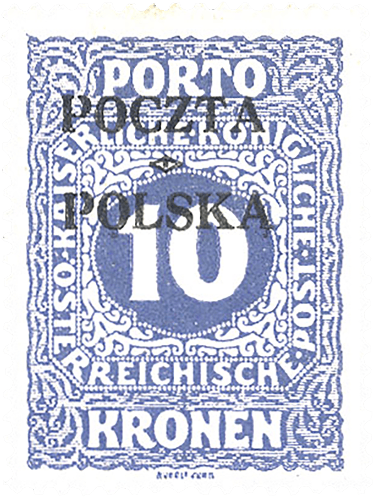 10 kr blue overprinted in black stamp, 1919