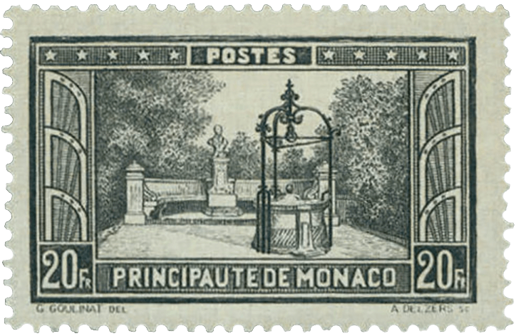 20fr Gardens of the Prince's Palace stamp, 1933-39