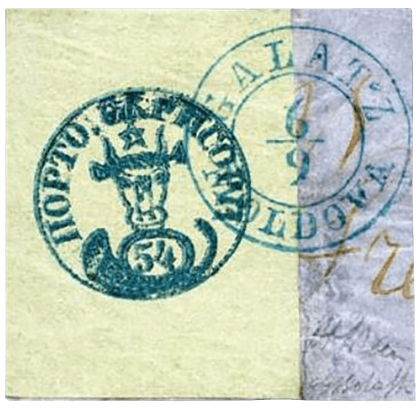 54pa Grün auf blau-grünem Briefmarken, 1858