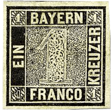 One kreuzer black stamp, 1849