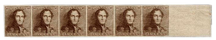 10c Epaulettes in strip of six, 1849