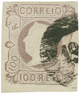 Queen Maria II 100r lilac stamp, 1853