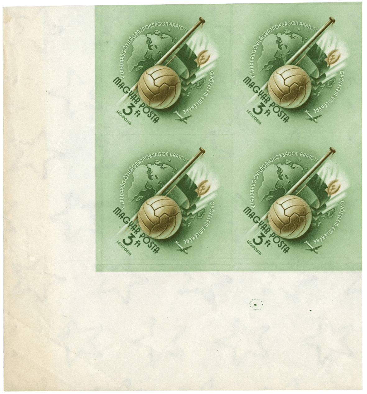 3fo soccer unissued corner block, 1954