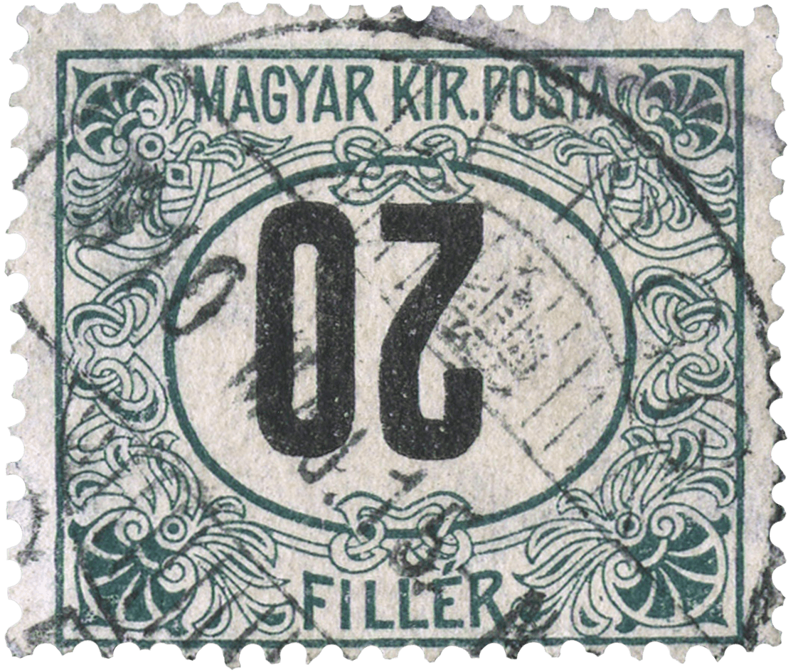 20f green & black postage due center inverted, 1908