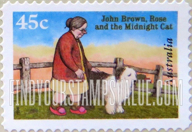 FindYourStampsValue: Children’s Book Council, 50th Anniversary: “John Brown, Rose and the Midnight Cat”