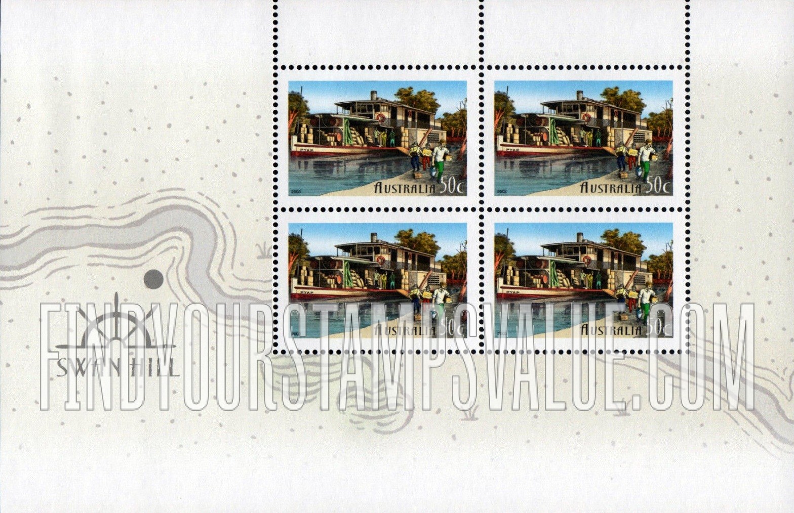 FindYourStampsValue: Murray River Shipping, 150th Anniversary: Pyap