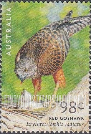 FindYourStampsValue: Birds of Prey: Red goshawk, vertical