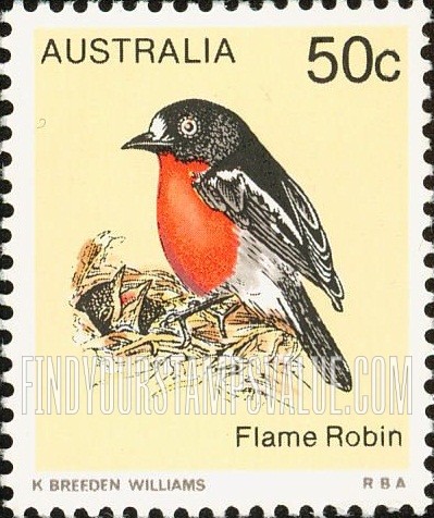 FindYourStampsValue: Flame robin, vertical: Bird Type of 1978