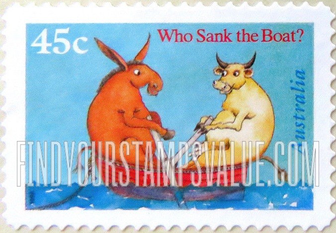 FindYourStampsValue: Children’s Book Council, 50th Anniversary: “Who Sank the Boat?”