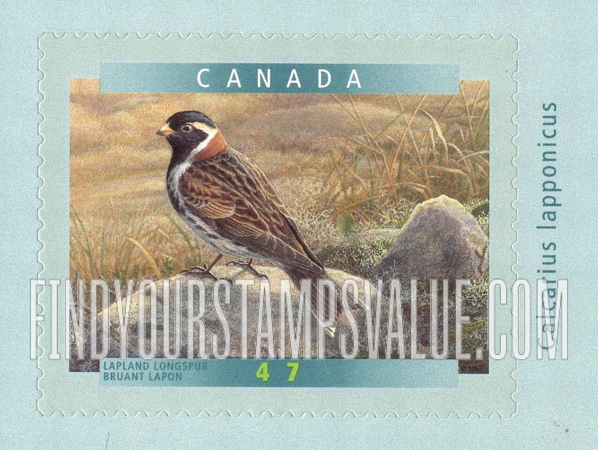 FindYourStampsValue: Bird Type of 1996: Lapland longspur