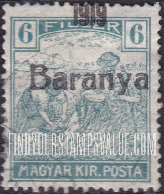 FindYourStampsValue: FIRST BARANYA ISSUE - Harvesting Wheat: Overprinted in Black
