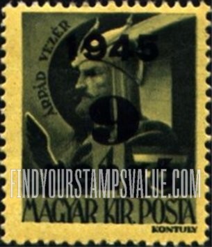 FindYourStampsValue: Portraits - Arpád: Types of Hungary, 1943-45, Surcharged in Black