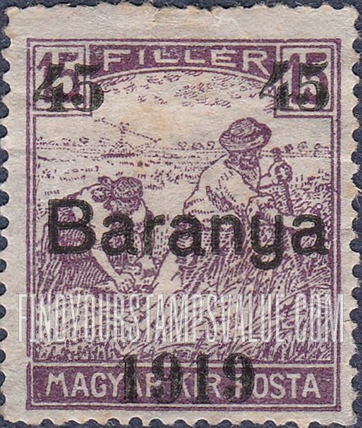 FindYourStampsValue: FIRST BARANYA ISSUE - Harvesting Wheat: Overprinted in Black