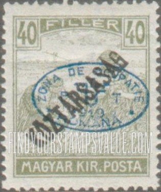 FindYourStampsValue: ISSUED UNDER ROMANIAN OCCUPATION - Harvesting Wheat: On Stamps of 1918-19, Overprinted “Koztarsasag”
