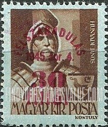 FindYourStampsValue: Portraits - János Hunyadi: Types of Hungary, 1943 Surcharged in Carmine