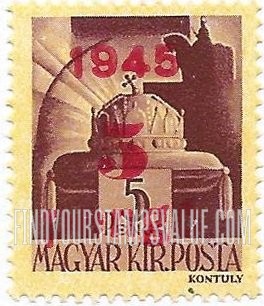 FindYourStampsValue: Crown of Saint Stephen: Types of Hungary, 1943-45, Surcharged in Carmine