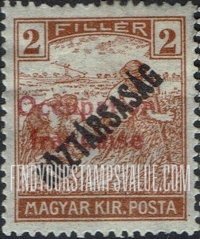 FindYourStampsValue: OCCUPATION STAMPS - Harvesting Wheat: Overprinted “Koztarsasag”
