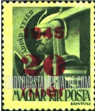 FindYourStampsValue: Portraits - Arthur Görgei: Types of Hungary, 1943-45, Surcharged in Carmine