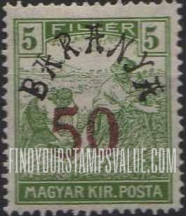 FindYourStampsValue: SECOND BARANYA ISSUE - Harvesting Wheat: Hungarian Stamps of 1916-19 Surcharged in Black and Red