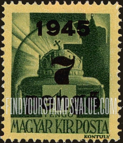 FindYourStampsValue: Crown of Saint Stephen: Types of Hungary, 1943-45, Surcharged in Black