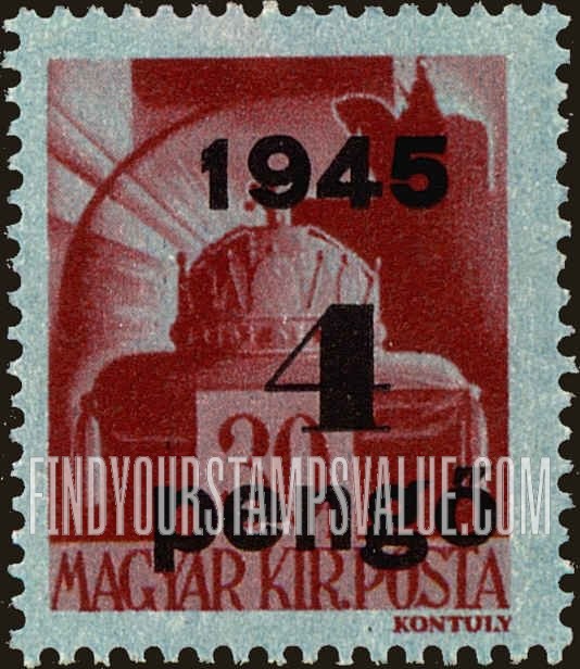 FindYourStampsValue: Crown of Saint Stephen: Types of Hungary, 1943-45, Surcharged in Black
