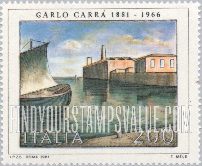 FindYourStampsValue: Harbor View, by Carlo Carra (1881-1966)
