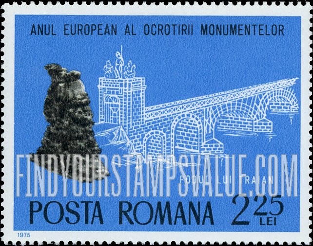 FindYourStampsValue: Roman Monuments: Trajan’s Bridge, ruin and projected reconstruction.
